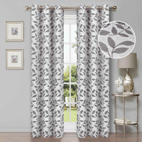 Leaves Machine Washable Room Darkening Blackout Curtains, Set of 2