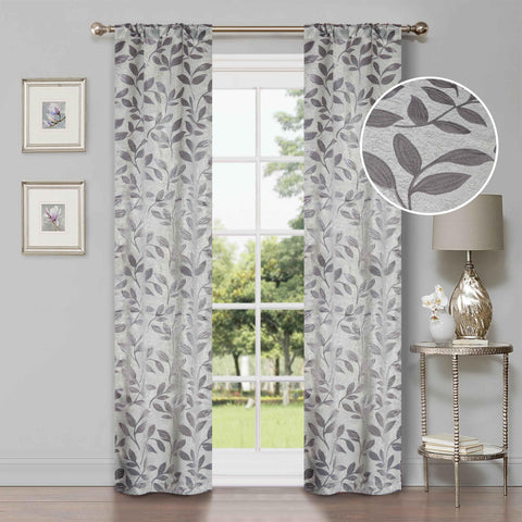 Leaves Machine Washable Room Darkening Blackout Curtains, Set of 2