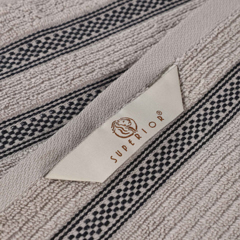 Brea Zero Twist Cotton Ribbed Geometric Border 12 Piece Towel Set