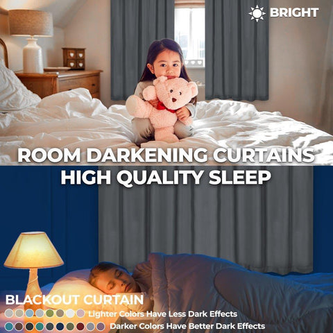 Modern Blackout Window Curtains Solid Room Darkening Set of 2