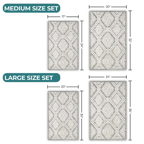 Ceton Diamond Trellis Textured Washable Bath Rugs, Set of 2