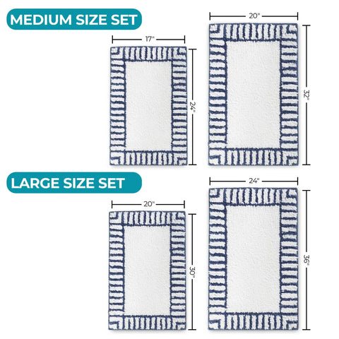 Inaya Modern Stripe Tufted Shag Washable Bath Rugs, Set of 2
