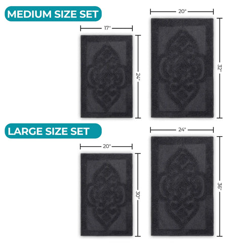 Myra Medallion Textured Machine Washable Bath Rugs, Set of 2
