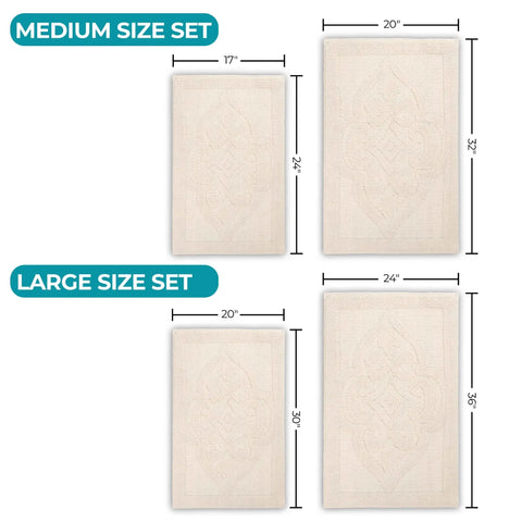 Myra Medallion Textured Machine Washable Bath Rugs, Set of 2