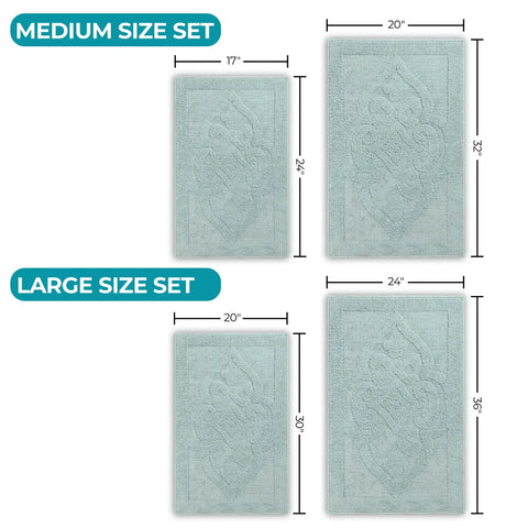 Myra Medallion Textured Machine Washable Bath Rugs, Set of 2