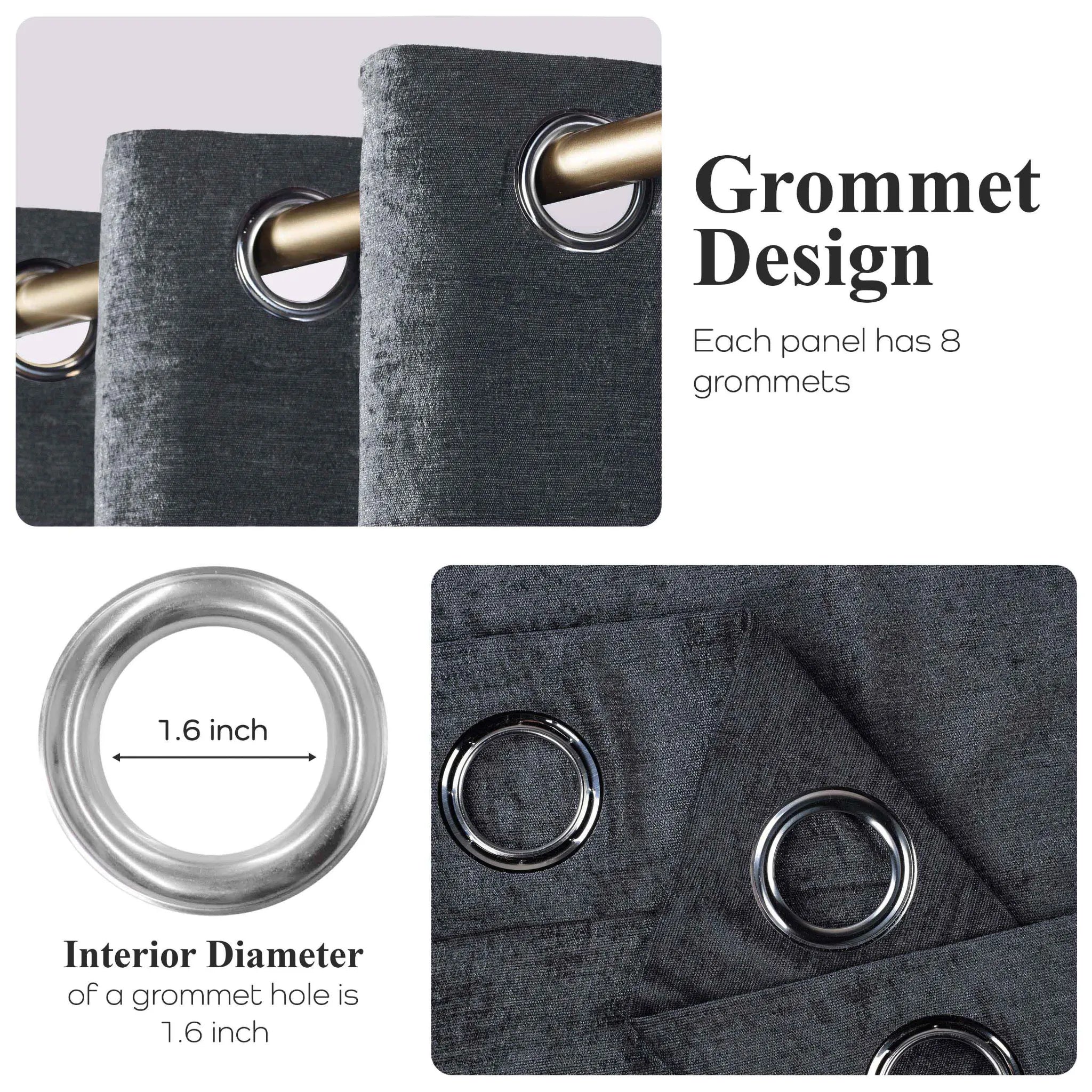 Noor Semi-Blackout Chenille Washable Grommet Curtains, Set of 2 Panels