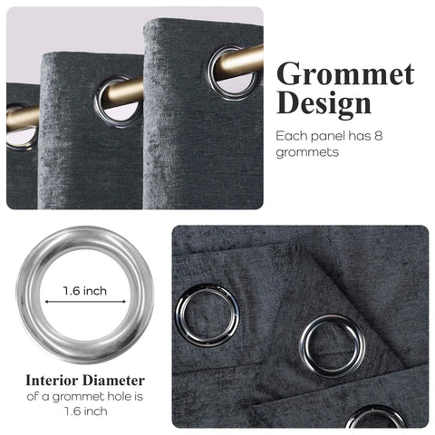 Noor Semi-Blackout Chenille Washable Grommet Curtains, Set of 2 Panels