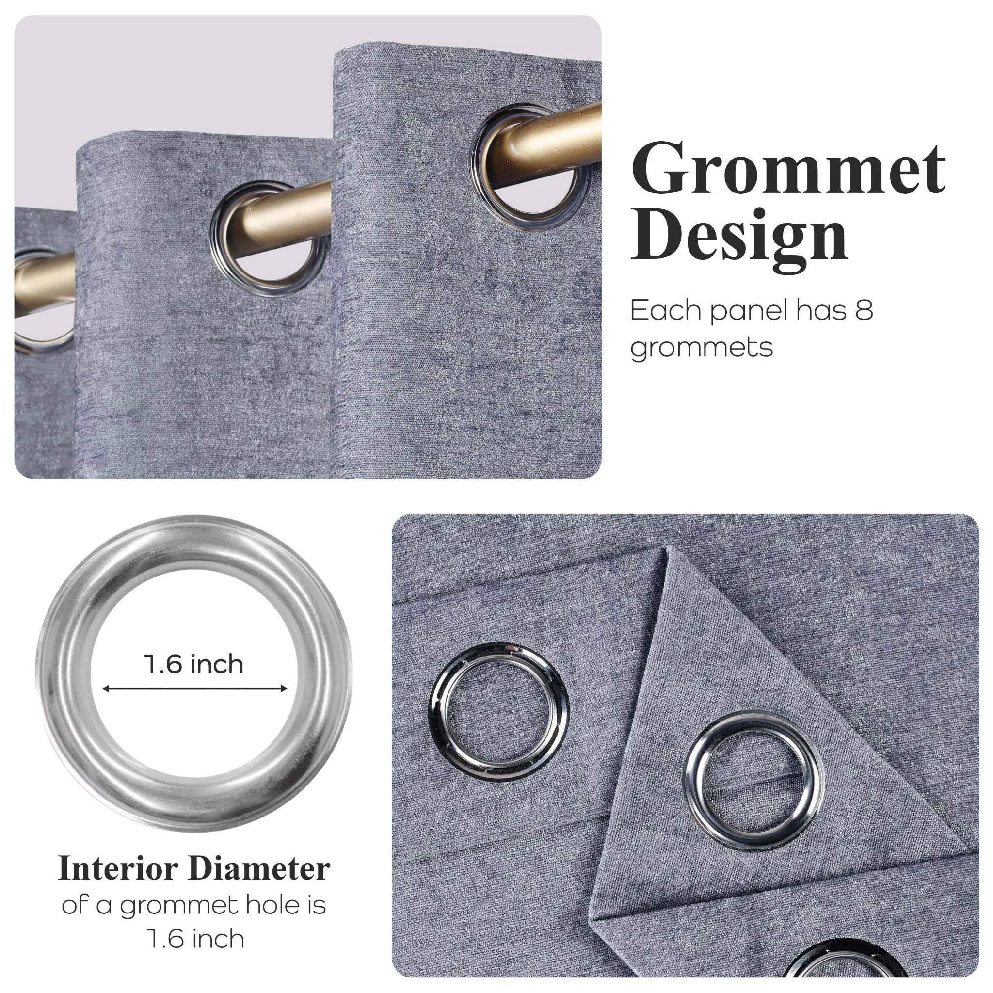 Noor Semi-Blackout Chenille Washable Grommet Curtains, Set of 2 Panels