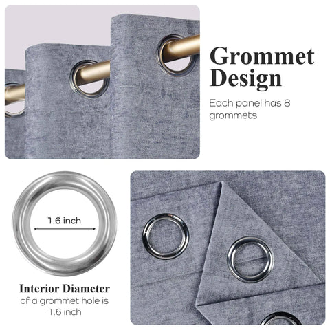 Noor Semi-Blackout Chenille Washable Grommet Curtains, Set of 2 Panels