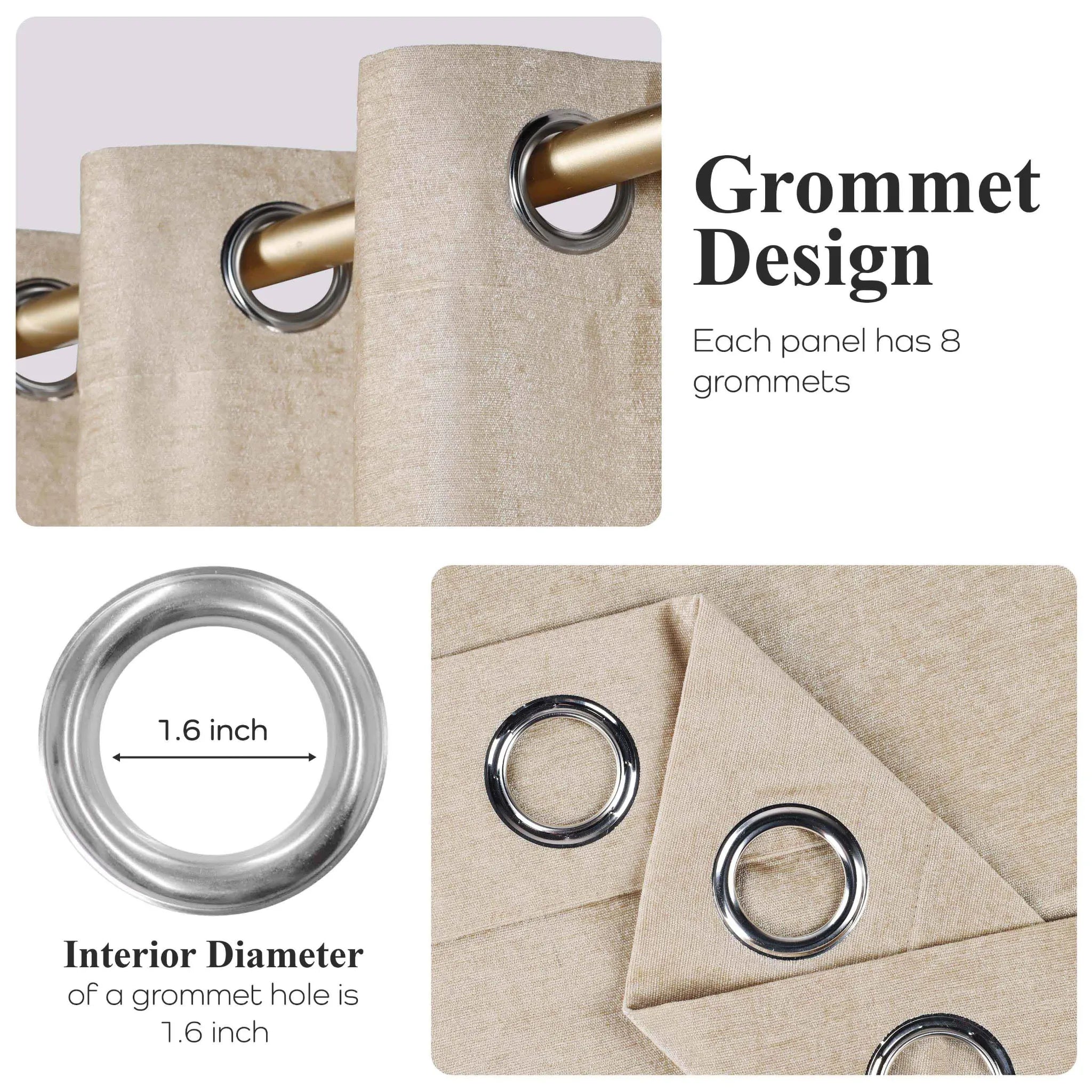 Noor Semi-Blackout Chenille Washable Grommet Curtains, Set of 2 Panels