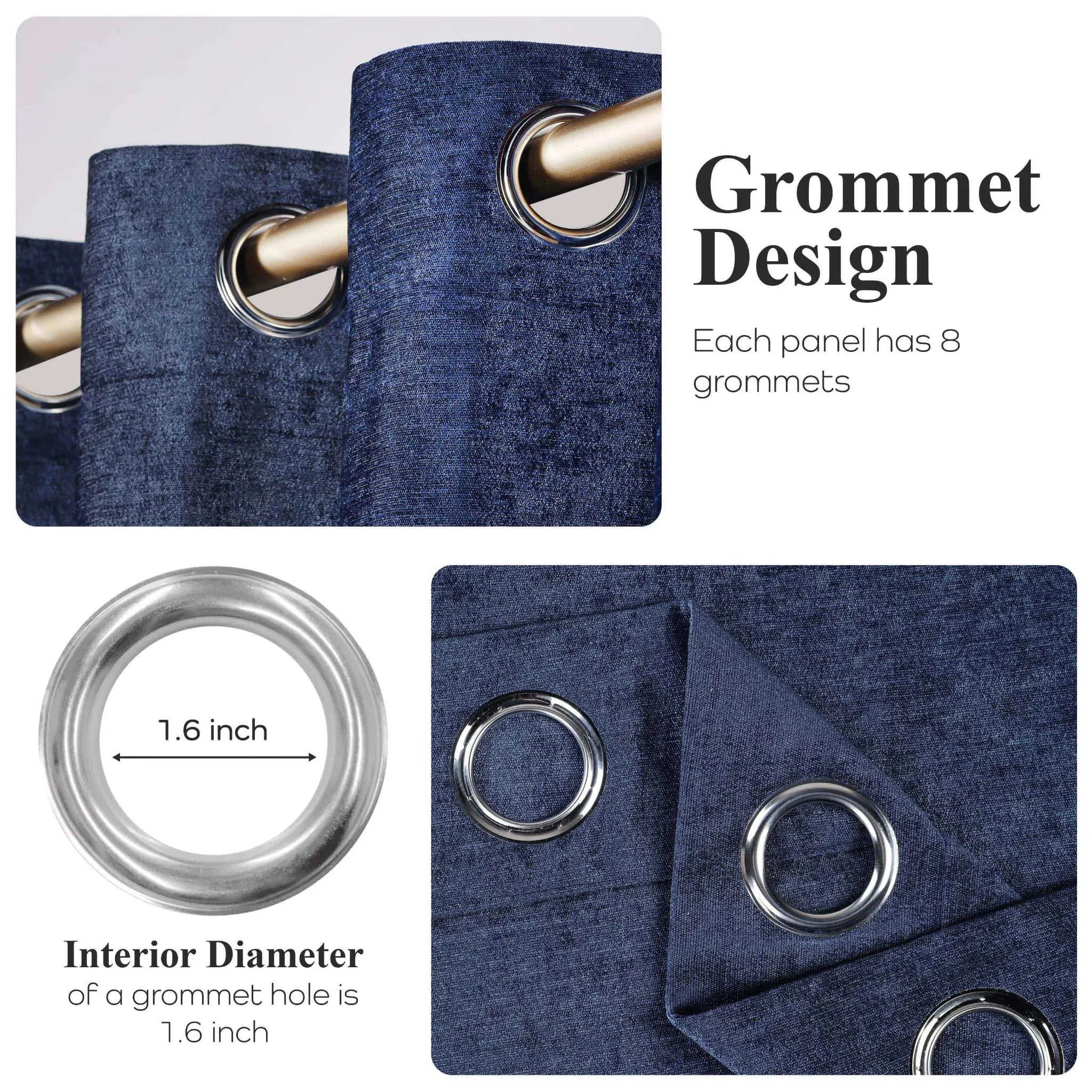 Noor Semi-Blackout Chenille Washable Grommet Curtains, Set of 2 Panels