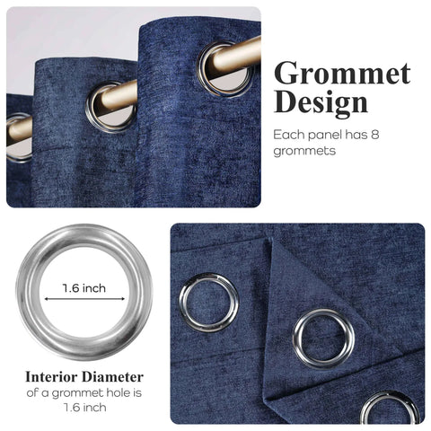 Noor Semi-Blackout Chenille Washable Grommet Curtains, Set of 2 Panels