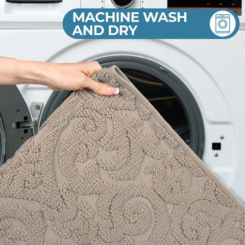 Venere Floral Scroll Textured Washable Bath Rugs, Set of 2