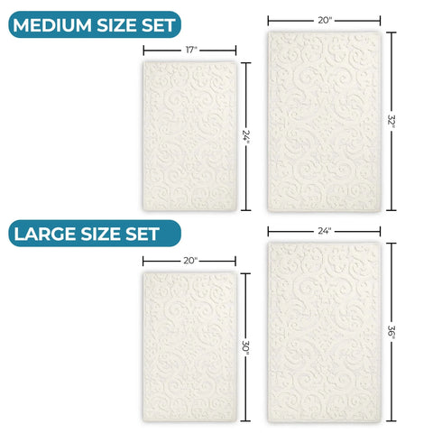 Venere Floral Scroll Textured Washable Bath Rugs, Set of 2