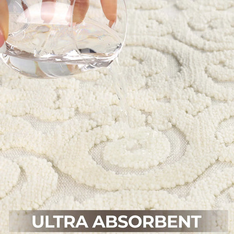 Venere Floral Scroll Textured Washable Bath Rugs, Set of 2