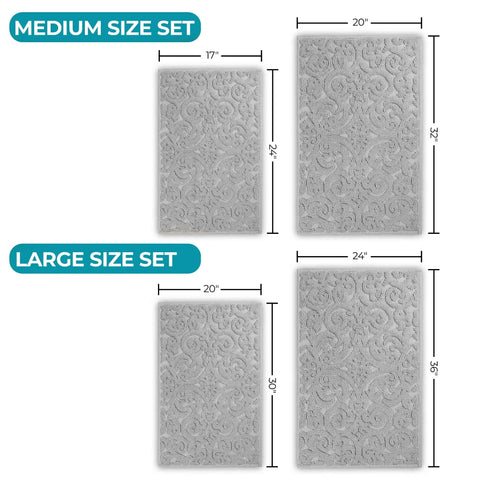 Venere Floral Scroll Textured Washable Bath Rugs, Set of 2