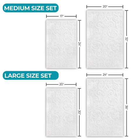 Venere Floral Scroll Textured Washable Bath Rugs, Set of 2