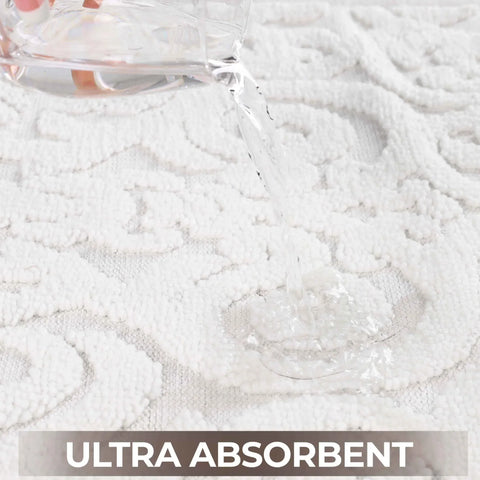 Venere Floral Scroll Textured Washable Bath Rugs, Set of 2