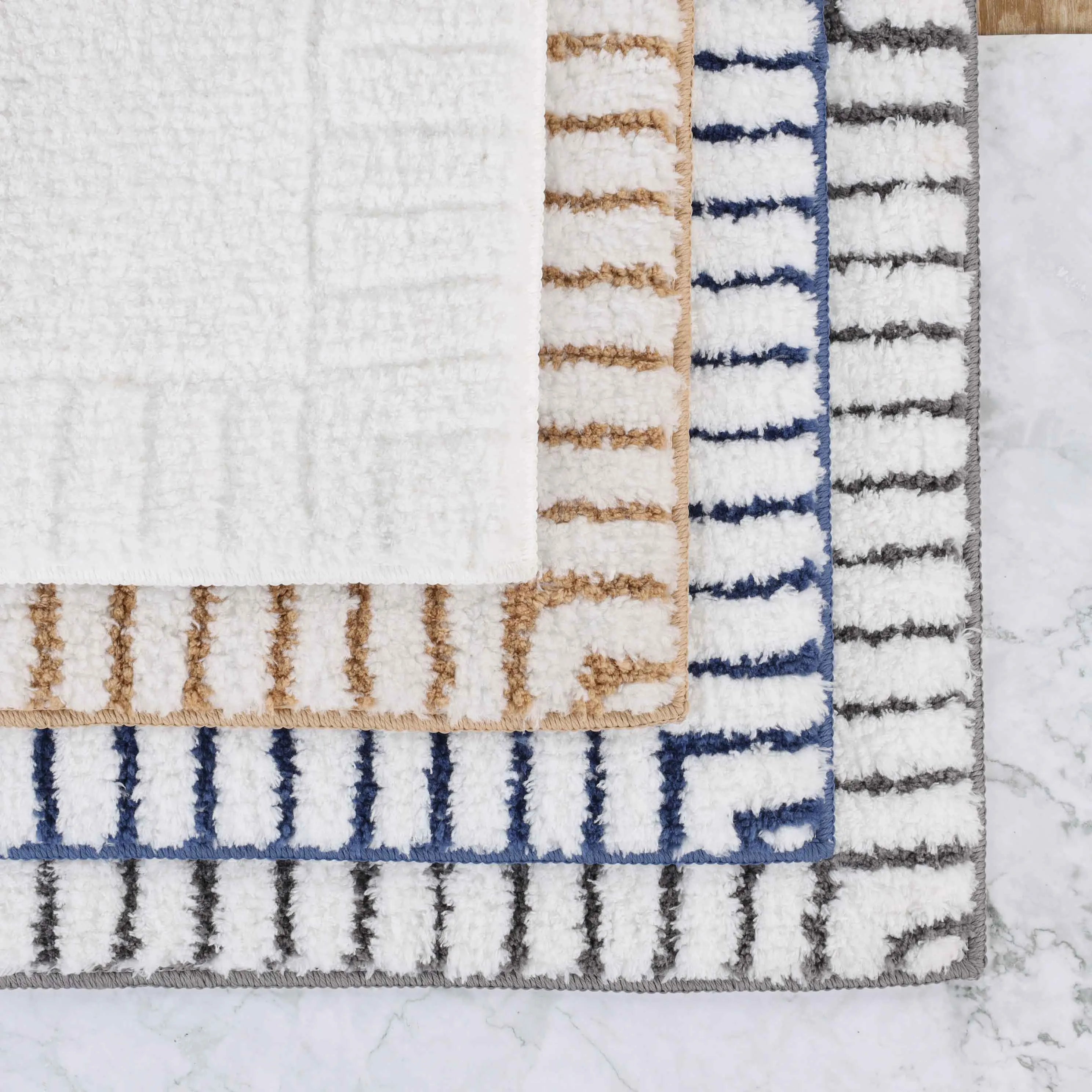 Inaya Modern Striped Tufted Shag Machine Washable Bath Rugs, Set of 2