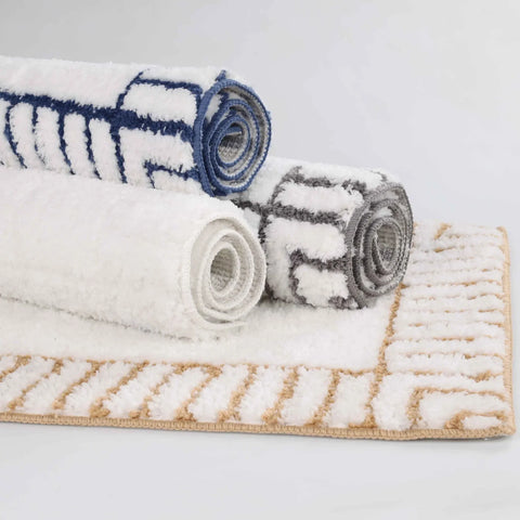 Inaya Modern Stripe Tufted Shag Washable Bath Rugs, Set of 2