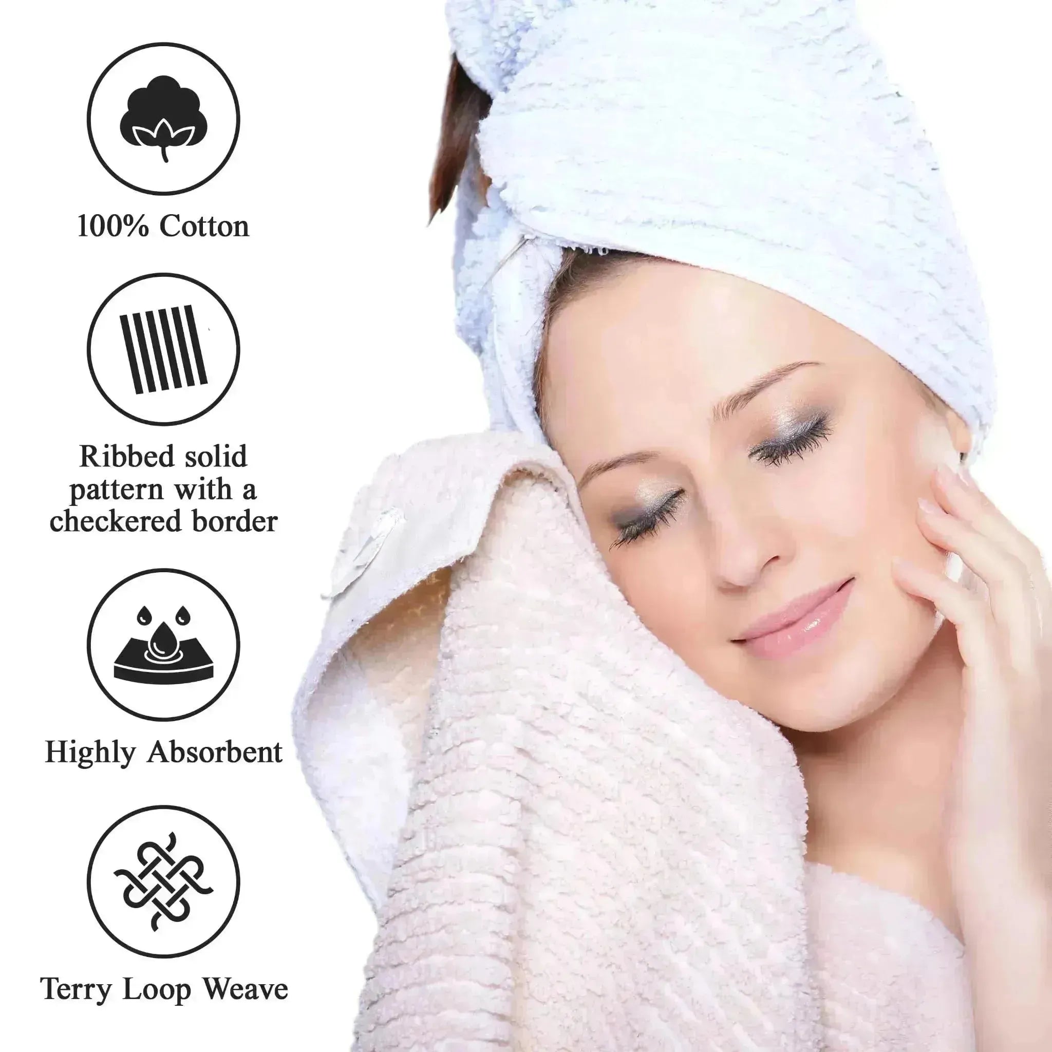 Cotton Rib Textured Ultra-Absorbent Bath Towel Set of 2
