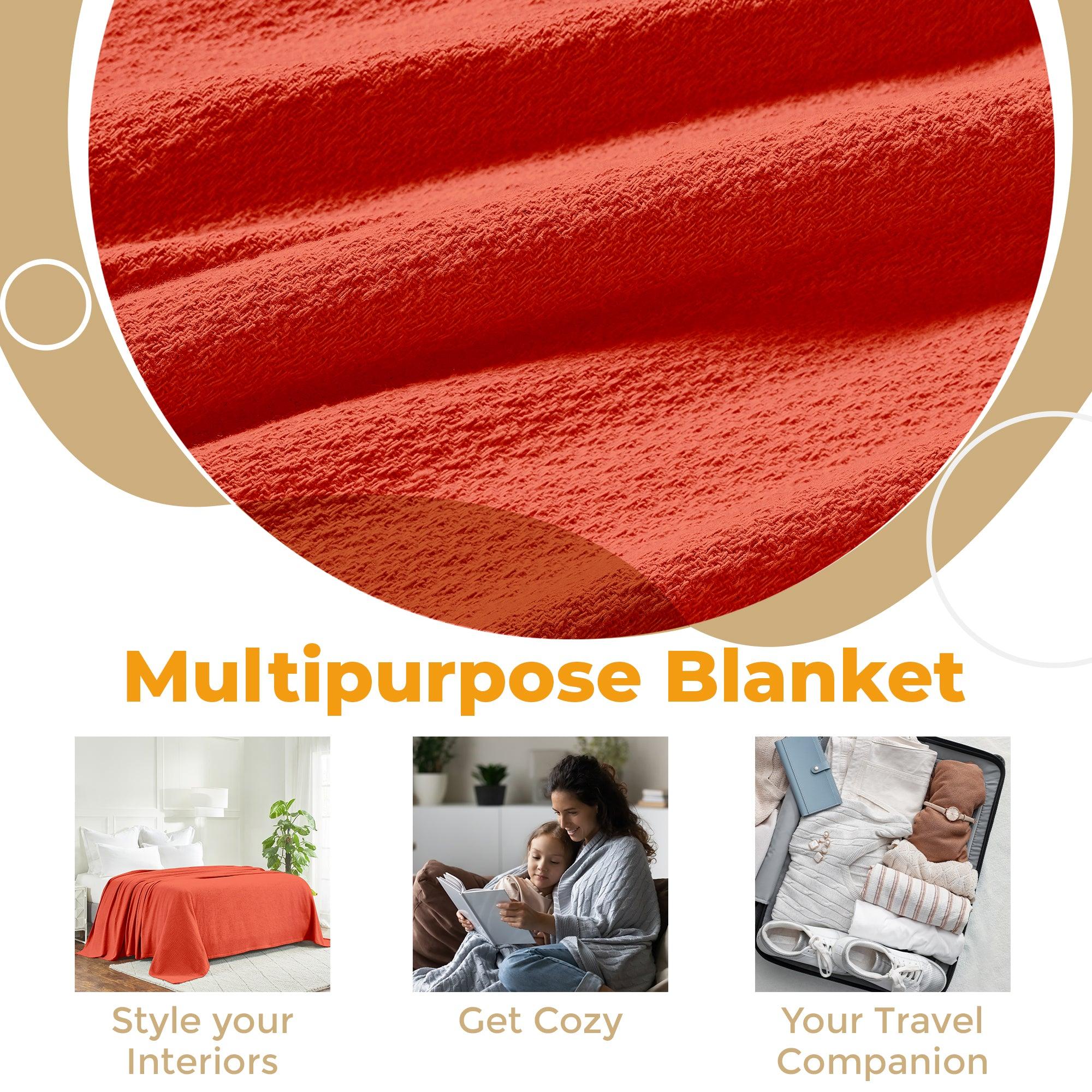 Waffle Weave Honeycomb Knit Soft Solid Textured Cotton Blanket