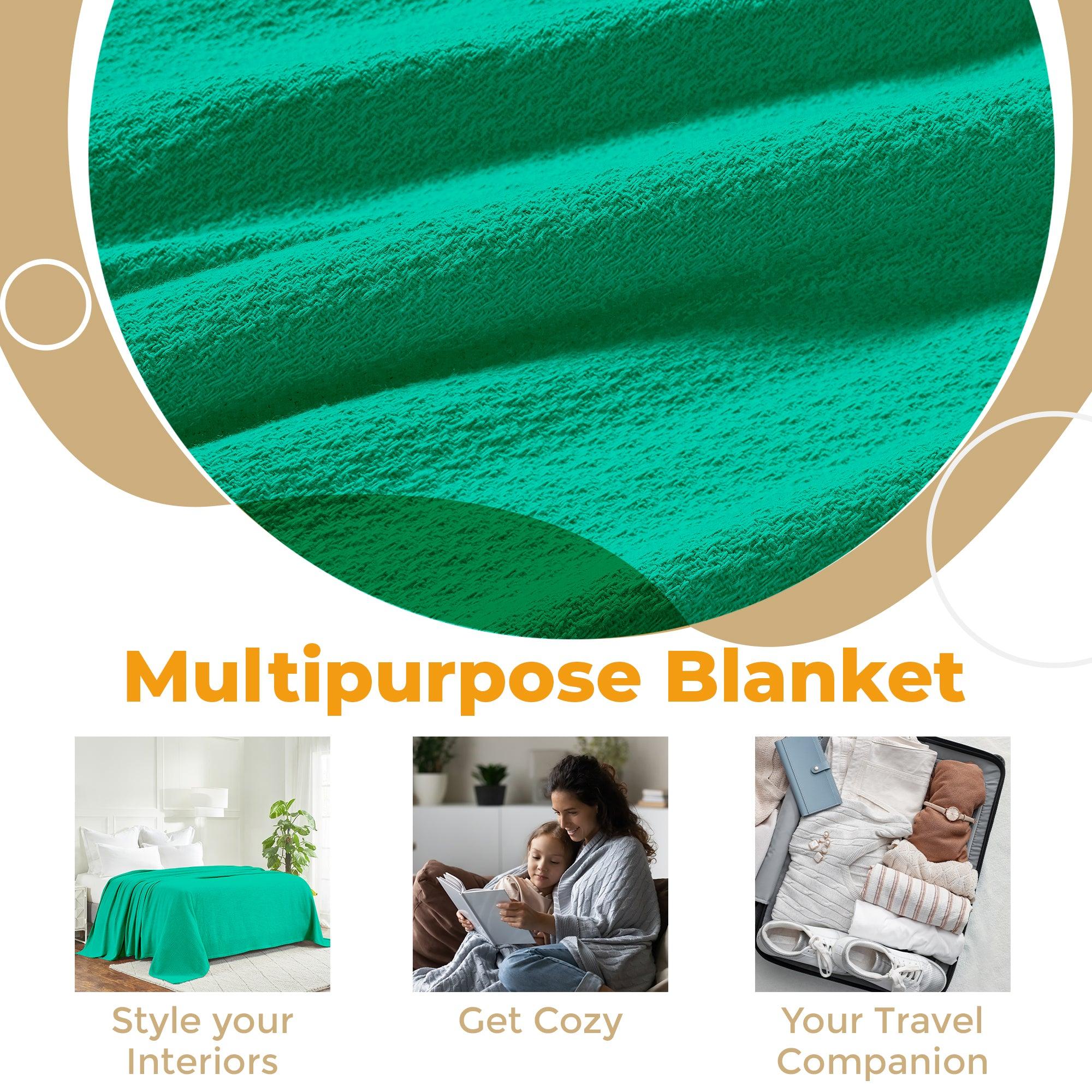 Waffle Weave Honeycomb Knit Soft Solid Textured Cotton Blanket