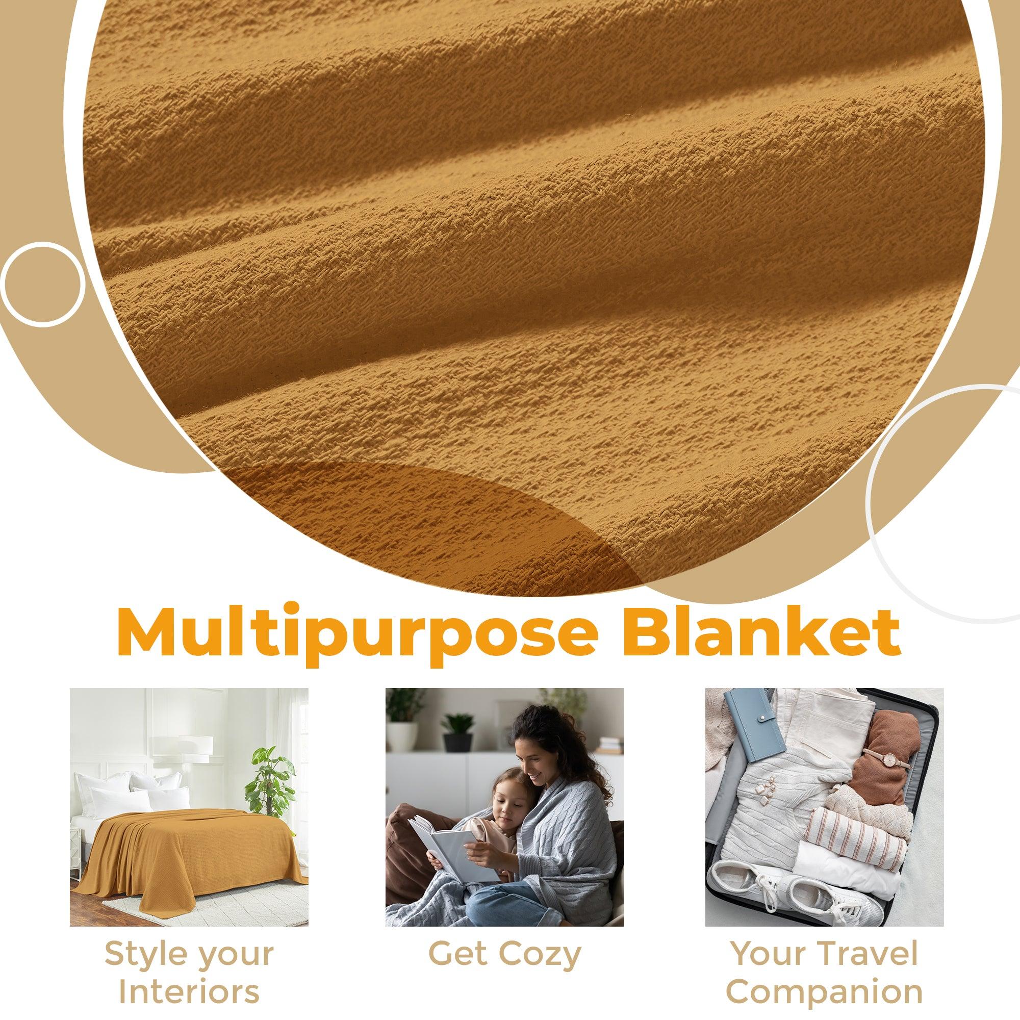 Waffle Weave Honeycomb Knit Soft Solid Textured Cotton Blanket