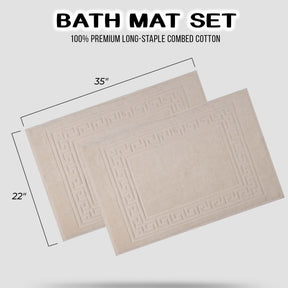 100% Cotton Absorbent Greek Key Border Solid 2 Piece Bath Mat Set