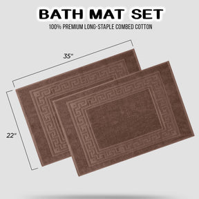 100% Cotton Absorbent Greek Key Border Solid 2 Piece Bath Mat Set