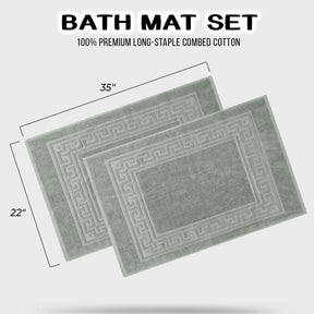 100% Cotton Absorbent Greek Key Border Solid 2 Piece Bath Mat Set