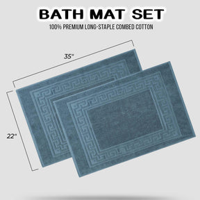 100% Cotton Absorbent Greek Key Border Solid 2 Piece Bath Mat Set