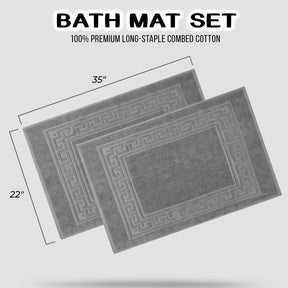 100% Cotton Absorbent Greek Key Border Solid 2 Piece Bath Mat Set