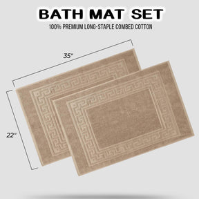 100% Cotton Absorbent Greek Key Border Solid 2 Piece Bath Mat Set