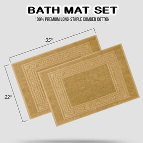 100% Cotton Absorbent Greek Key Border Solid 2 Piece Bath Mat Set