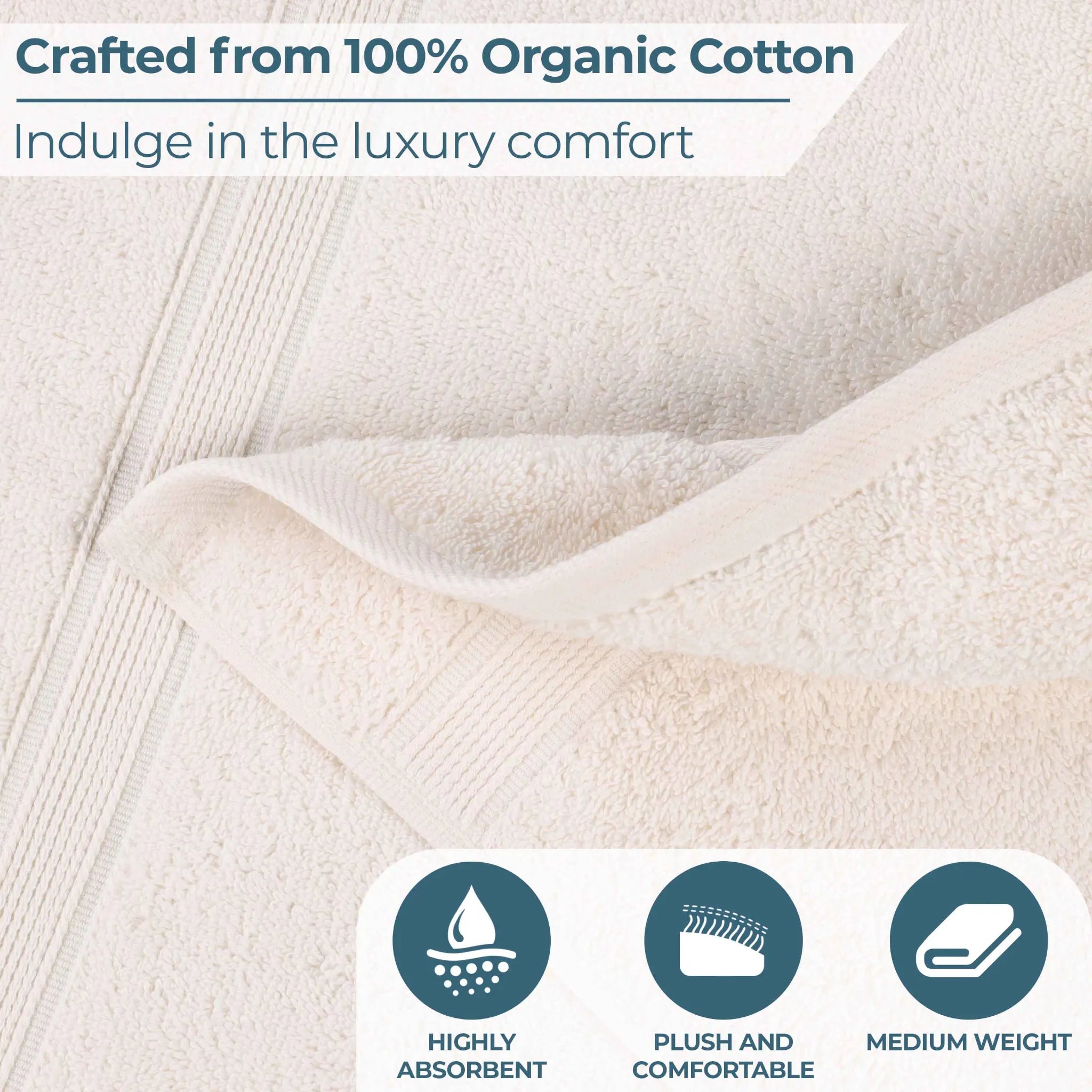 Oregon Organic Cotton Medium Weight Solid Hand Towel, Set of 6