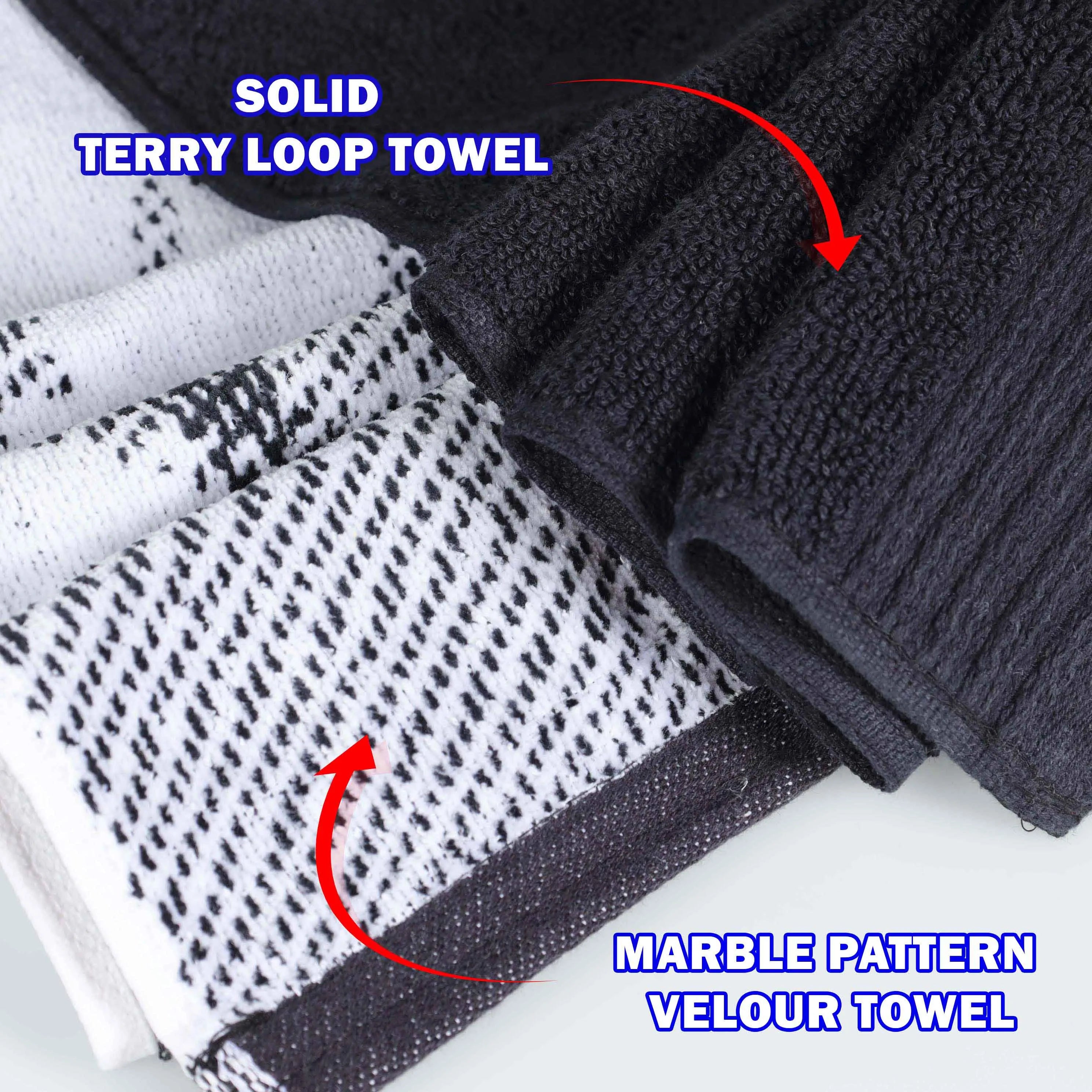 Cotton Marble Solid Jacquard Border Bath Towel Set of 4