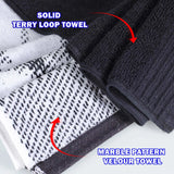 Cotton Jacquard and Solid Hand Towel Set 6 Piece - Marble