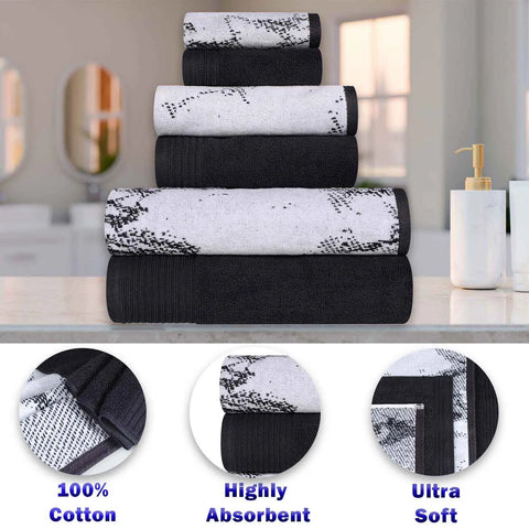 Cotton Marble Solid Jacquard Border Bath Towel Set of 4