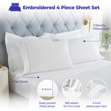 100% Cotton Bed Sheet Set Cross-Stitch Embroidered Deep Pocket Riverton