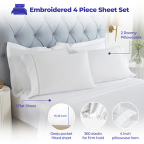 Riverton Cotton Cross-Stitch Embroidered Deep Pocket Bed Sheet Set