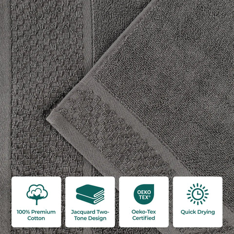 Lodie Cotton Plush Absorbent Jacquard Solid 3 Piece Assorted Towel Set