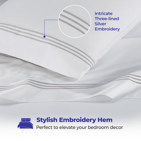 Brandon Cotton Three-Line Embroidered Deep Pocket Bed Sheet Set