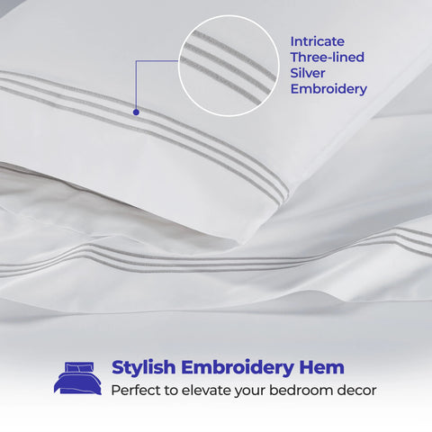 100% Cotton Bed Sheet Set Three-Line Embroidered Deep Pocket Brandon