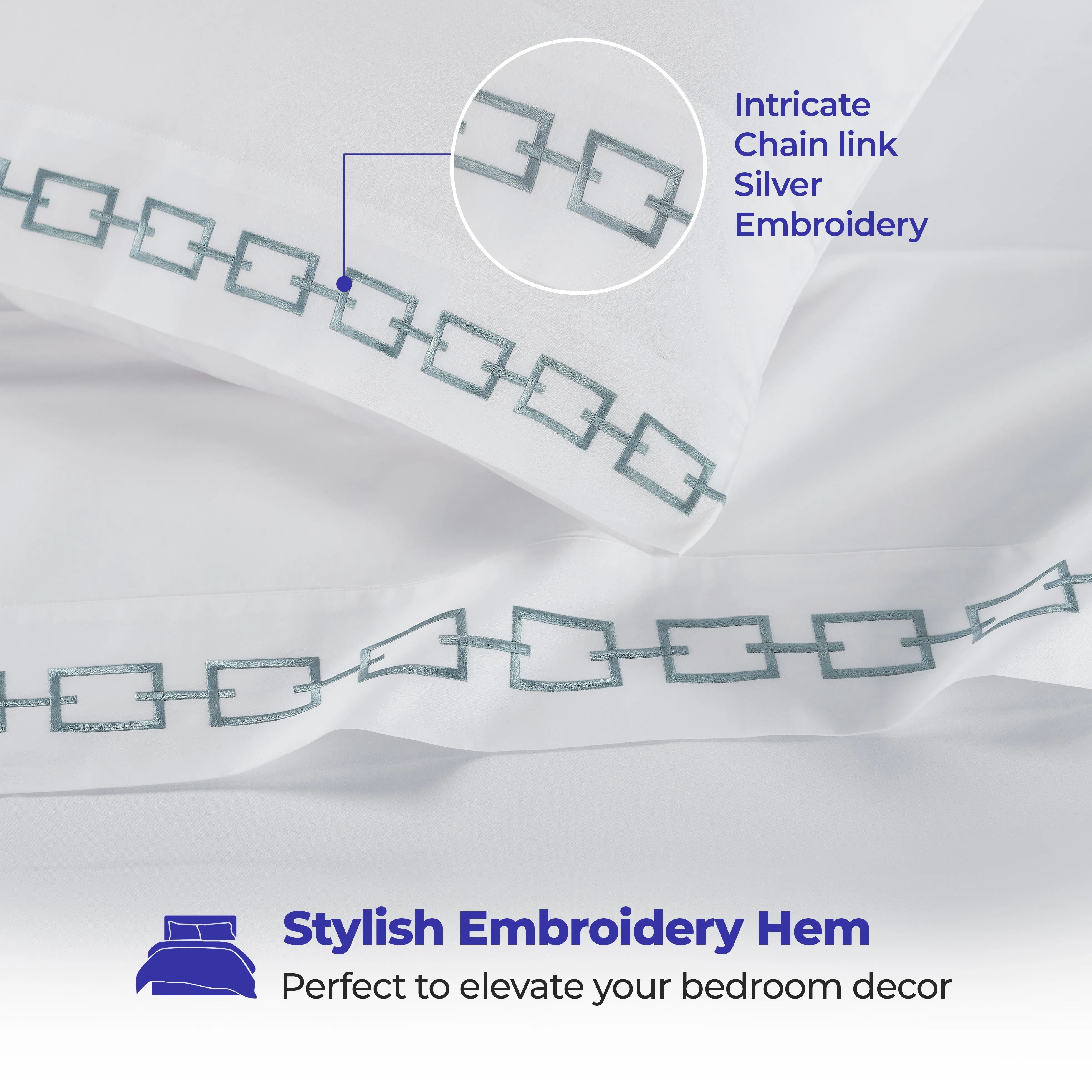 Chain Links Cotton Embroidered Deep Pocket Bed Sheet Set