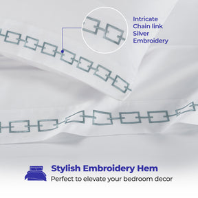 Chain Links Cotton Embroidered Deep Pocket Bed Sheet Set