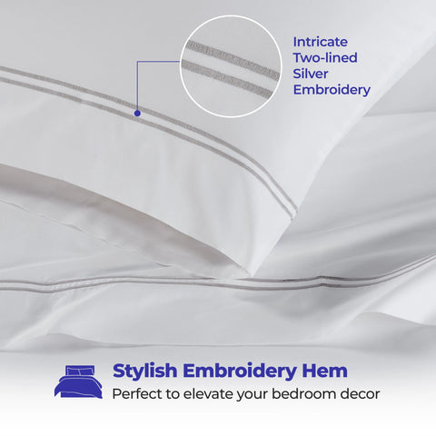 100% Cotton Bed Sheet Set Two-Line Embroidered Deep Pocket Fieldstone