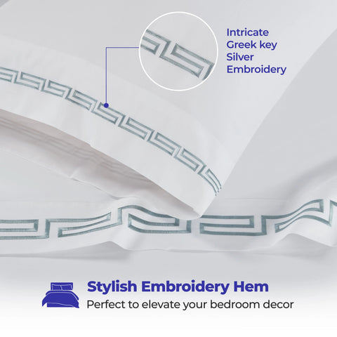100% Cotton Bed Sheet Set Greek Key Embroidered Deep Pocket Harrison