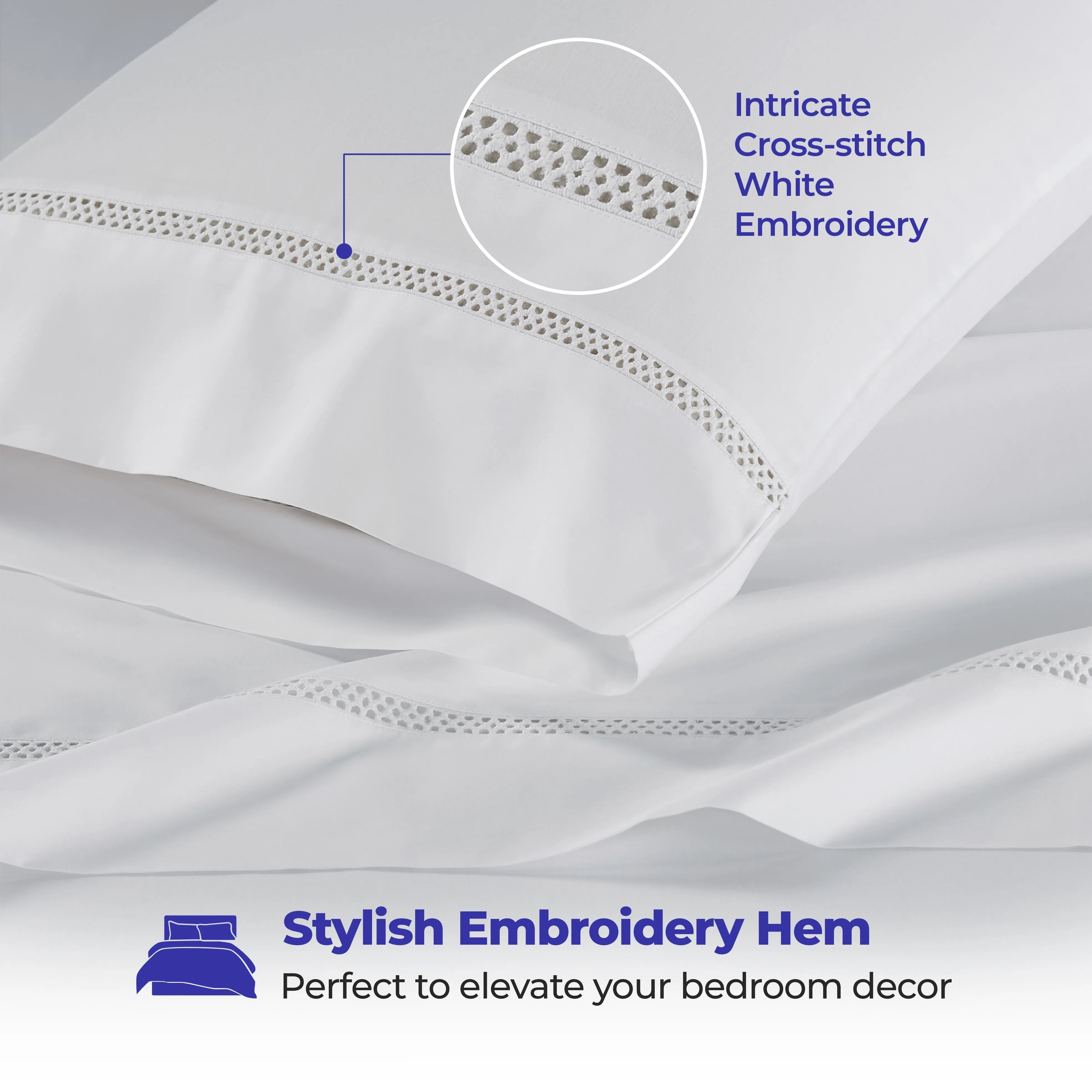 Riverton Cotton Cross-Stitch Embroidered Deep Pocket Bed Sheet Set