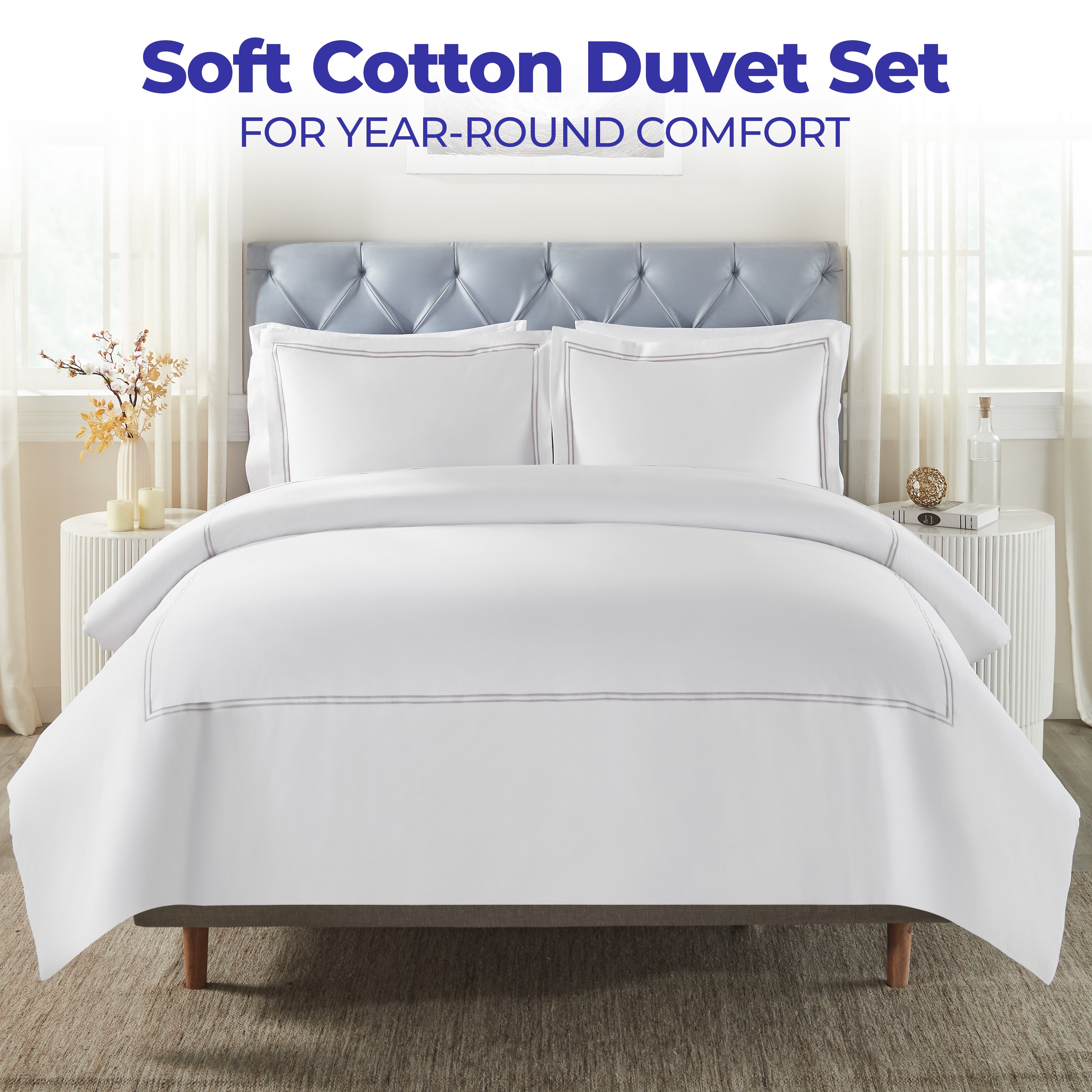 Fieldstone Cotton Two-Line Embroidered 3 Piece Duvet Cover Set